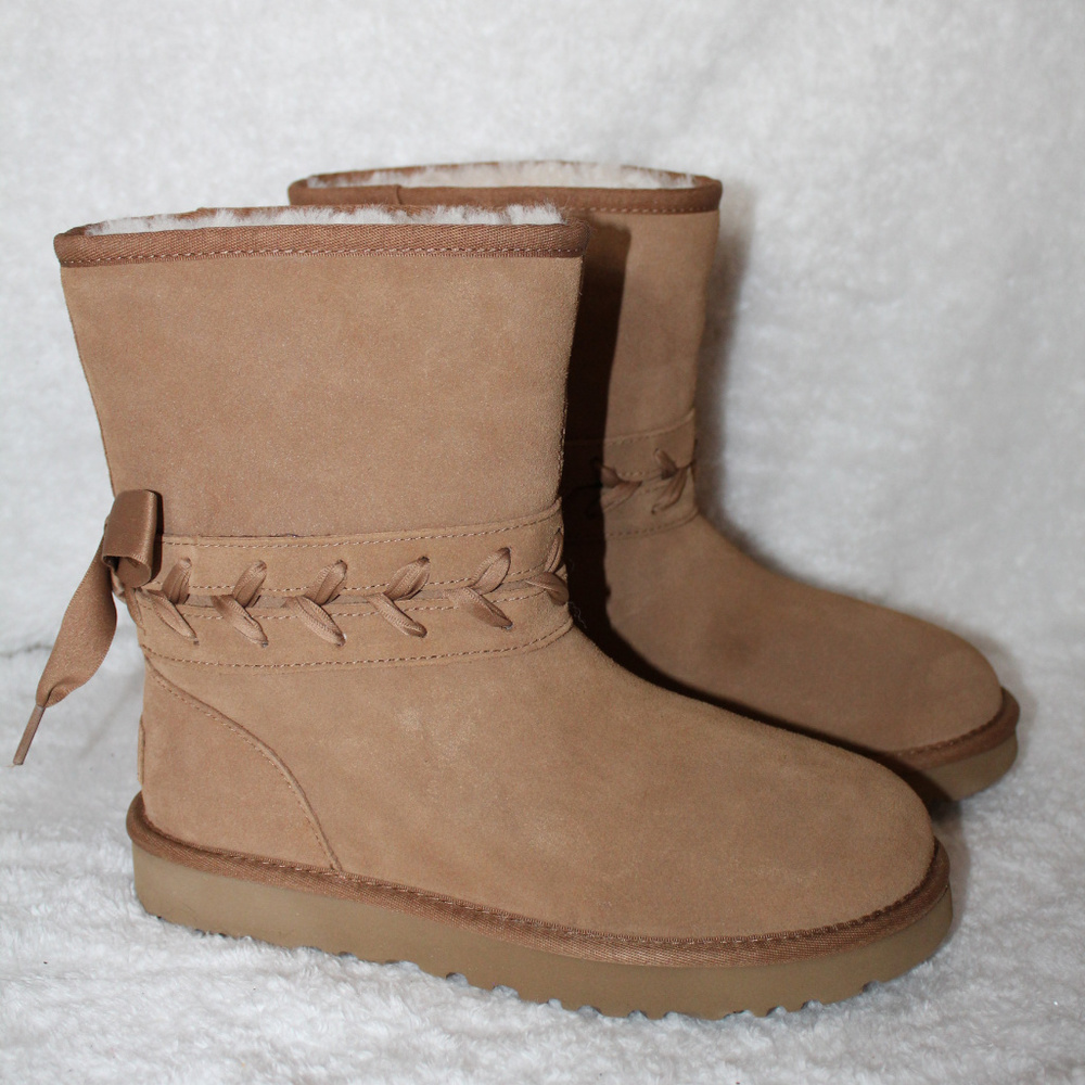 UGG CLASSIC SHORT SUEDE LACE UP BOOTS CHESTNUT 7 8 9 - Picture 5 of 8